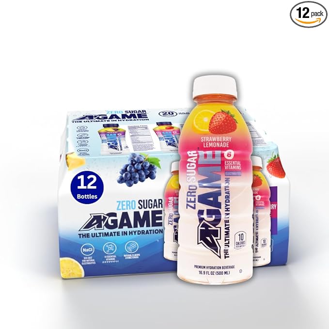 A-Game Zero Sugar Sports Drink, Strawberry Lemonade Zero, Sugar Free Hydration Sports Beverage, 8
