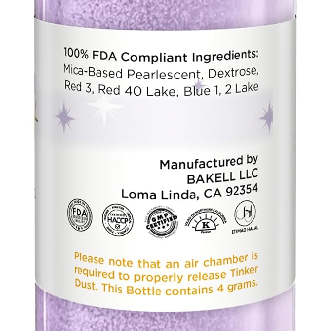 Bakell - Lilac Purple Tinker Dust (4g, 1x Mini Spray Pump) Edible Glitter for Food, Desserts, and