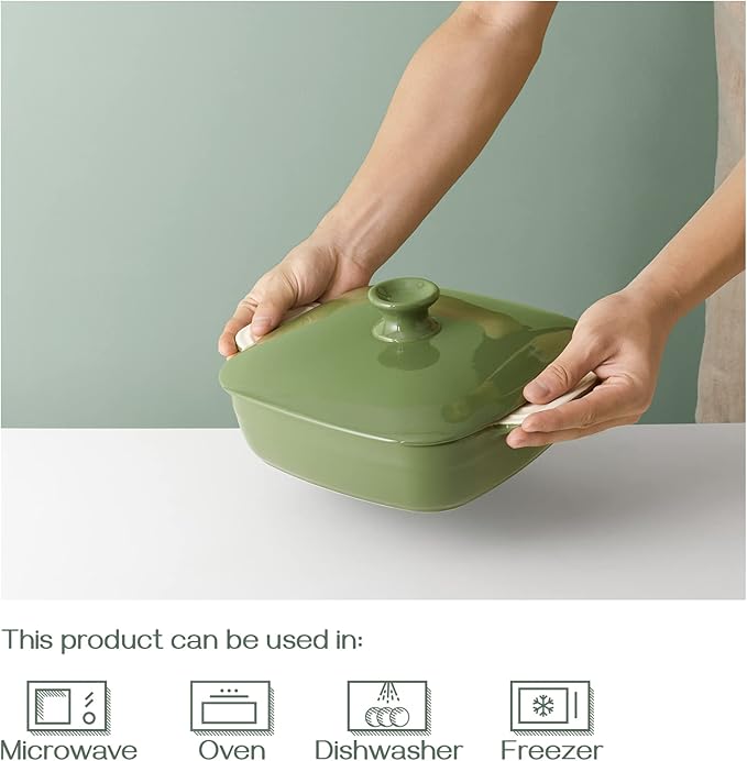 DOWAN Casseroles dish with lids, Ceramic Baking Dish With Lid, Casserole Dishes for oven, 1.6
