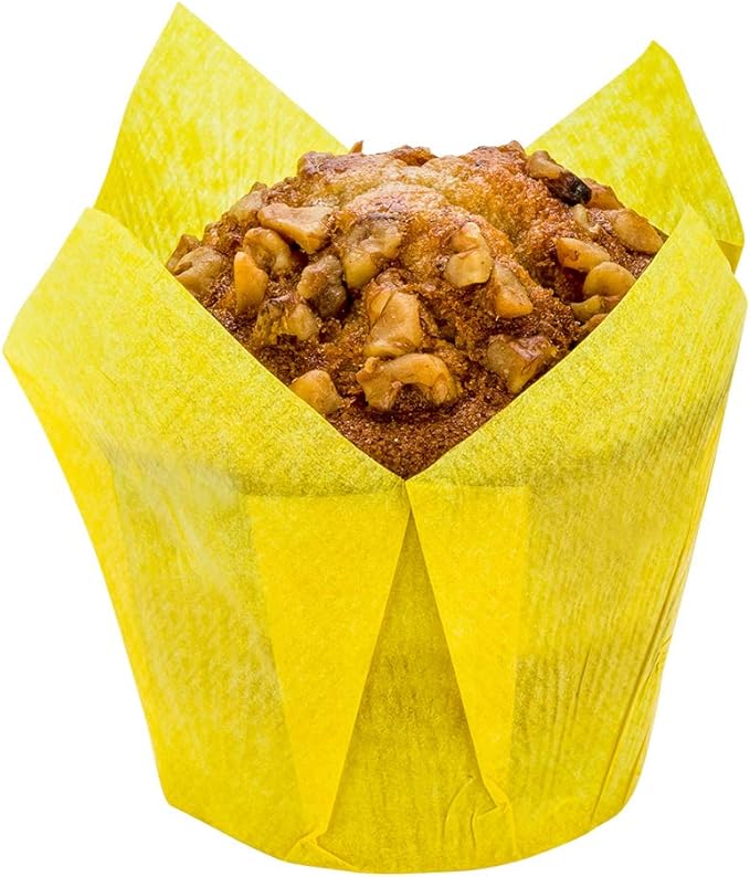 Restaurantware Panificio Premium 4 oz Yellow Paper Tulip Baking Cup: Paper Baking Cups Perfect for