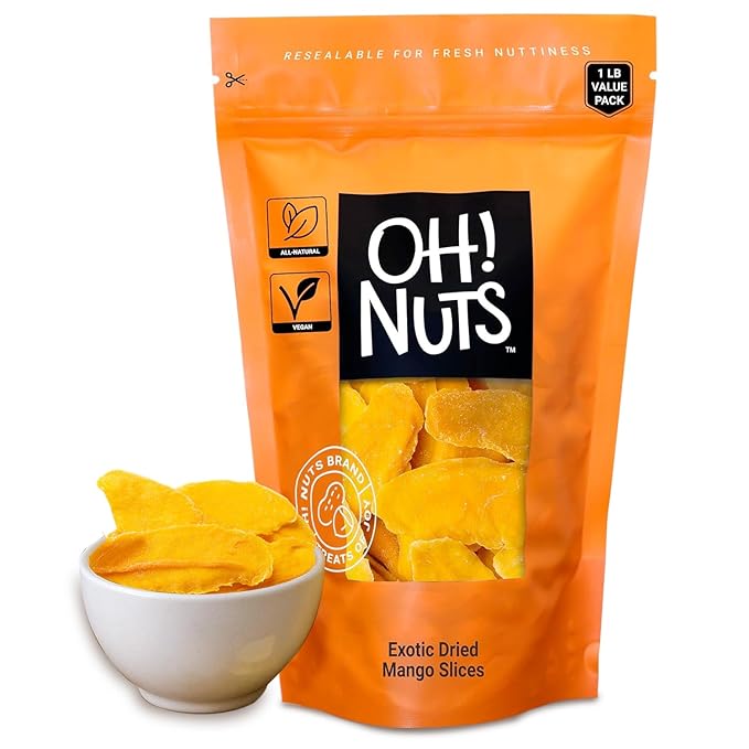 Oh! Nuts Exotic Dried Mango Slices - Sweetened Dehydrated Mango - 1lb Bulk Bag - Dried Mango Fruit