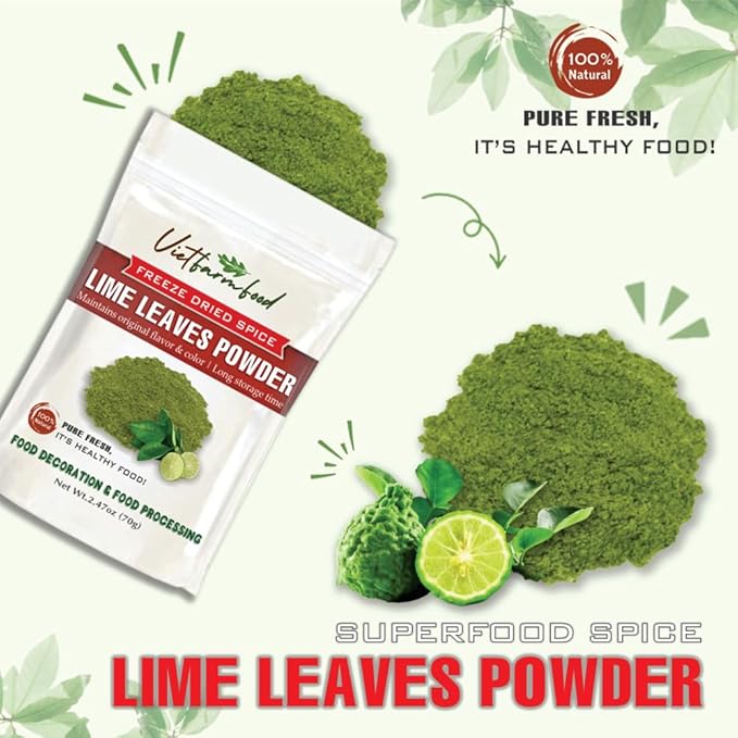 LIME LEAVES POWDER 2.47 Oz (70g) VIETFARMFOOD: Pure, natural freeze-dried spice made from real