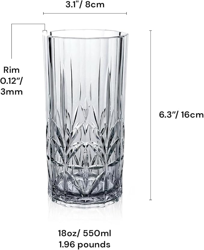 BELLAFORTE Shatterproof Tritan Tall Tumbler Set of 4, 18oz - Myrtle Beach Drinking Glasses