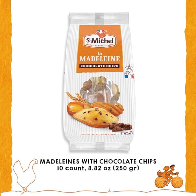 St Michel Chocolate Chip Madeleines French Sponge Cakes Made In France, Pack of 2 (250g each)