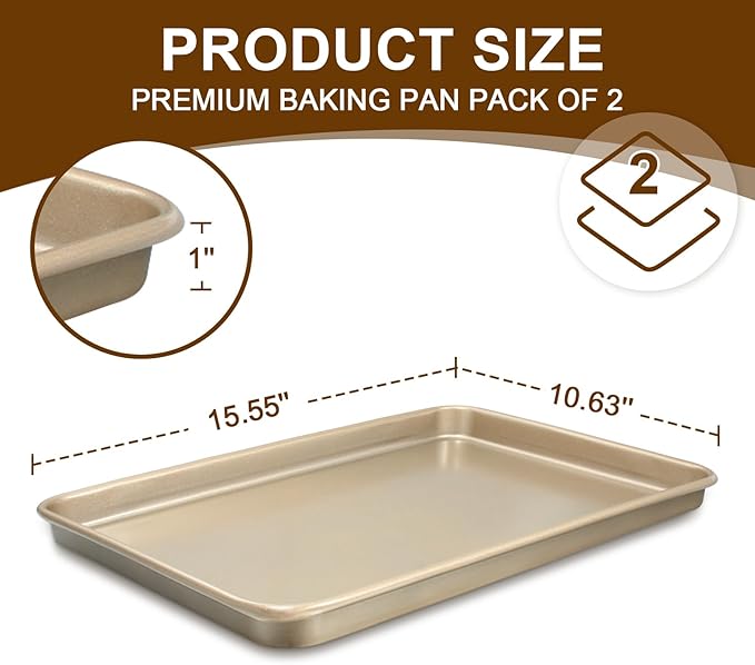Baking Sheet Pan Set of 2, Wildone Commercial Cookie Sheets for Baking, Nonstick Carbon Steel Jelly