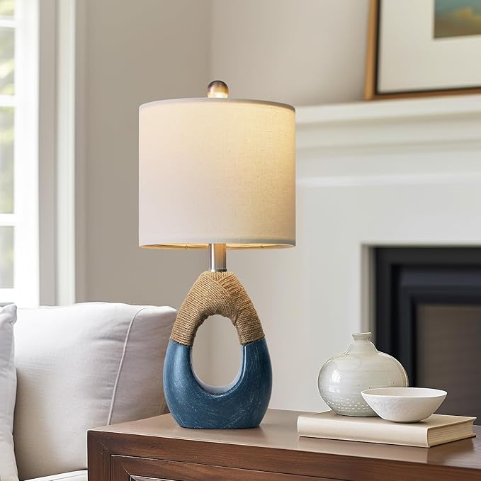OYEARS 19" Boho Bedside Lamps Set of 2, Suitable for Small Spaces, Blue Table Lamps for Living Room