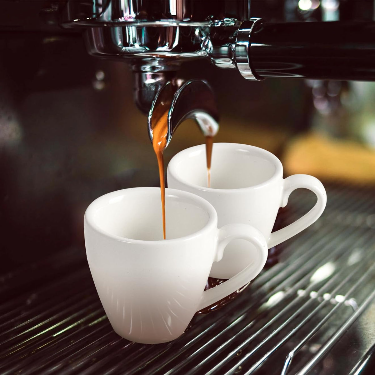 homEdge Porcelain Espresso Shot Cup Set with Saucers and Stainless Steel Spoons - 80 ml / 2.67 oz