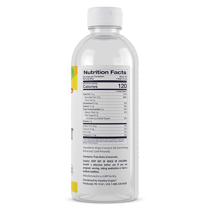 Healthy Origins Coconut Oil, Liquid (100% Virgin) - Virgin, Unrefined, Cold-Pressed Liquid Coconut