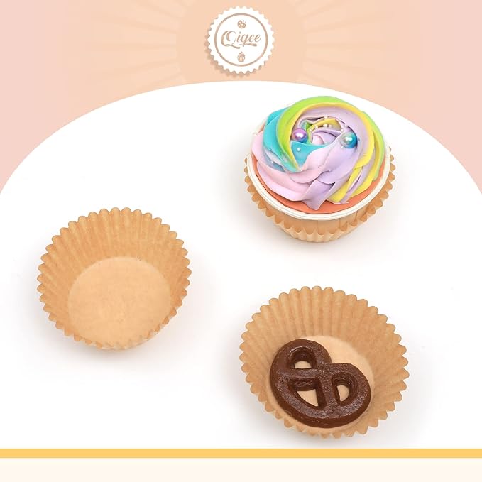 qiqee 600 Count Large Size Cupcake Liners Natural Muffin Liners Food Grade Jumbo Baking Cups Paper