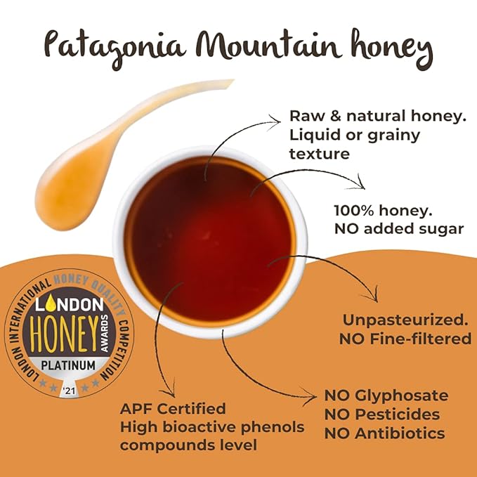 Patagonia Mountain Honey APF 200+ by TERRA ANDES PLUS | Raw natural organic honey. Highest