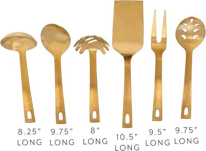 Darware Complete Serving Spoon & Utensil Set (6-Piece Set, Gold); w/Pasta Server, Fork, Spoon