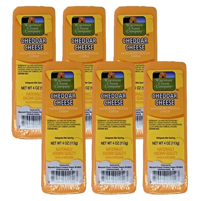 Wisconsin Cheese Company - 100% Wisconsin Cheddar Cheese | Pack of 6 Blocks (4 oz. Each) | Great