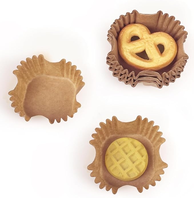 qiqee 500pcs Natural Square Cupcake Liners Muffin Linner No Smell, Food Grade Brown Baking