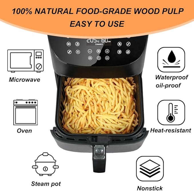 BYKITCHEN 9.4x8.7in Air Fryer Liners Compatible with 4-7QT Airfryer &CHEFMAN 10QT Multifunctional