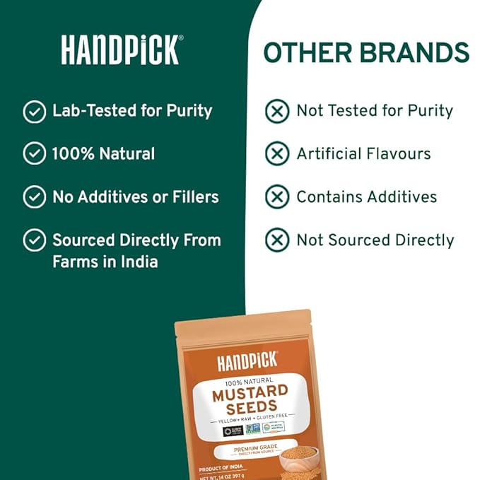 HANDPICK Yellow Mustard Seed (397g/14oz) Non GMO, Gluten Free, 100% Raw, Sourced from India, For
