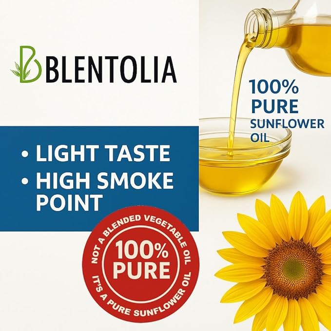 Blentolia 100% Pure Sunflower Oil ??4.5L | Non-GMO, Light Taste, High Smoke Point | Ideal for