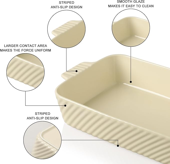 Sweejar Ceramic 13 x 9 Baking Pan, Cake Baking Dish for Brownie, Porcelain Striped Casserole Dishes