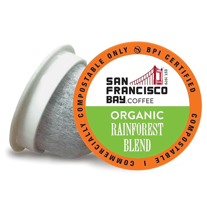 SF Bay Coffee OneCUP Organic Rainforest Blend 36 Ct Medium Dark Roast Compostable Coffee Pods, K
