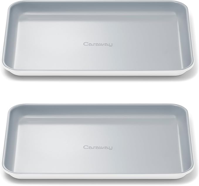 Caraway Nonstick Ceramic Small Baking Sheet Duo (9x13”) – Non-Toxic, PTFE & PFOA Free – Oven Safe