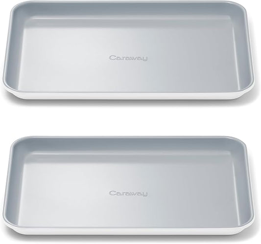 Caraway Nonstick Ceramic Small Baking Sheet Duo (9x13”) – Non-Toxic, PTFE & PFOA Free – Oven Safe