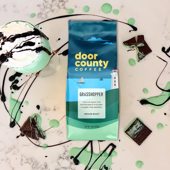 Door County Coffee Grasshopper Flavored Ground - Medium Roast - 10 oz Bag - 100% Specialty Grade 1