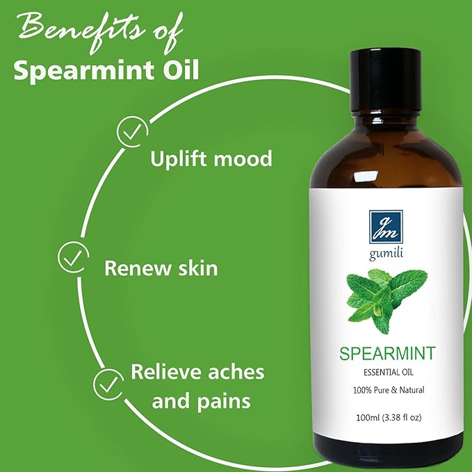 Spearmint Essential Oil, 100% Pure Undiluted Spearmint Oil for Skin, Hair, Aromatherapy
