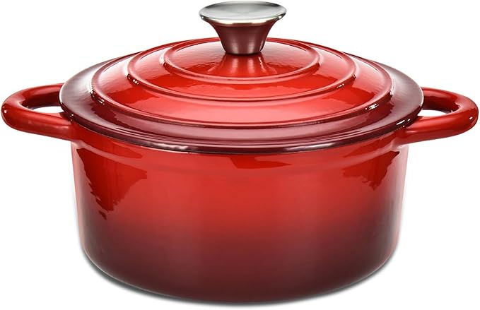 Hamilton Beach 3-Quart Enameled Cast Iron Dutch Oven with Lid | Heavy-Duty Pot for Braising