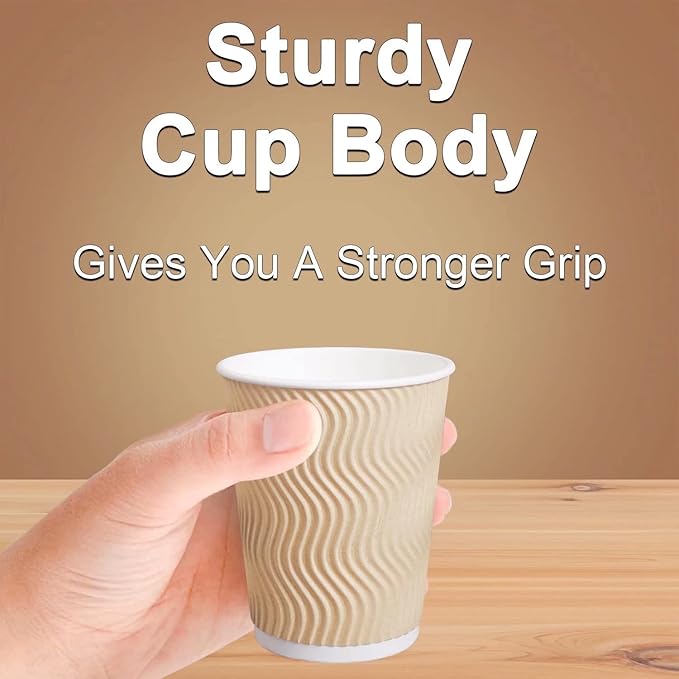 Hot 8 oz Disposable Insulated Corrugated Sleeve Ripple Wall Paper Coffee Cups for Drink, 100,8oz