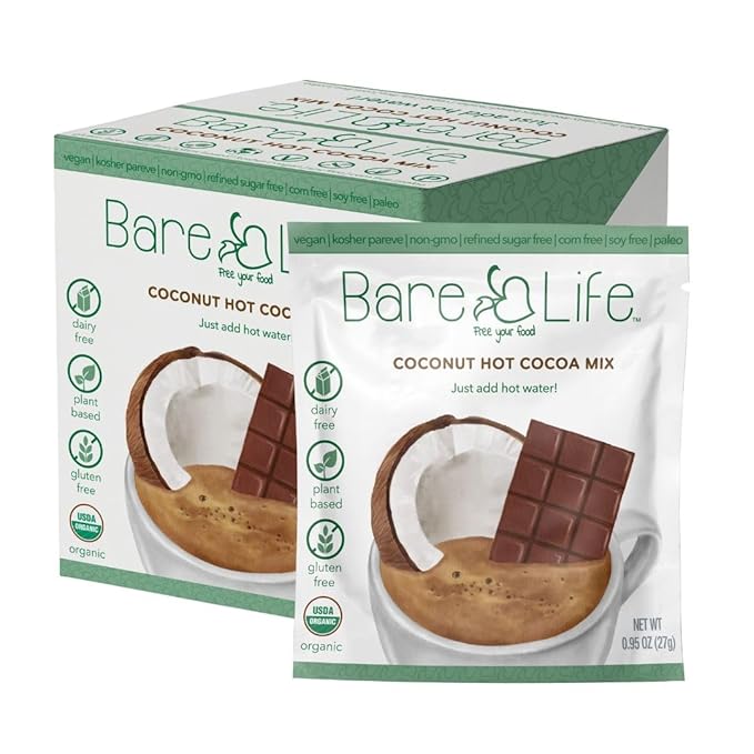 Bare Life: Dairy Free Coconut Hot Cocoa Mix | Single Serving 0.95 Oz (10 Pack) | Gluten Free