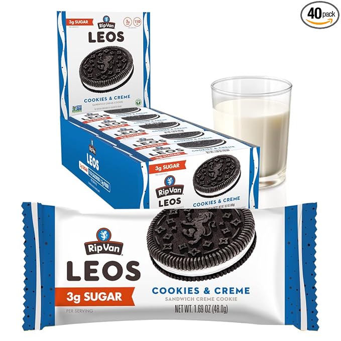 Rip Van LEOs - Cookies and Cream Sandwich Cookies - Low Sugar Snack Cookies - Low Carb Snack