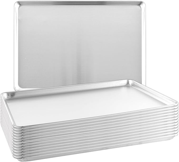 TENUP 12 Pack Aluminum Full Sheet Pan, 26" x 18" Heavy Duty Commercial Baking Tray Reinforced Rim