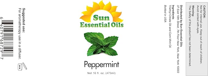 Sun Essential Oils - Peppermint Essential Oil (16 oz Bulk) for Diffuser, Humidifier, Skin &