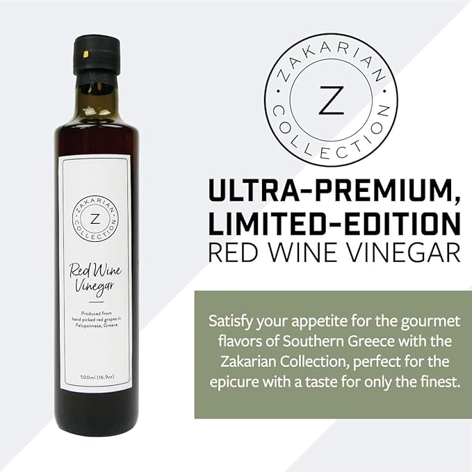 Zakarian: Red Wine Vinegar - Made from Organic Greek Red Grapes - 500 ml - Intense, Refined Flavor