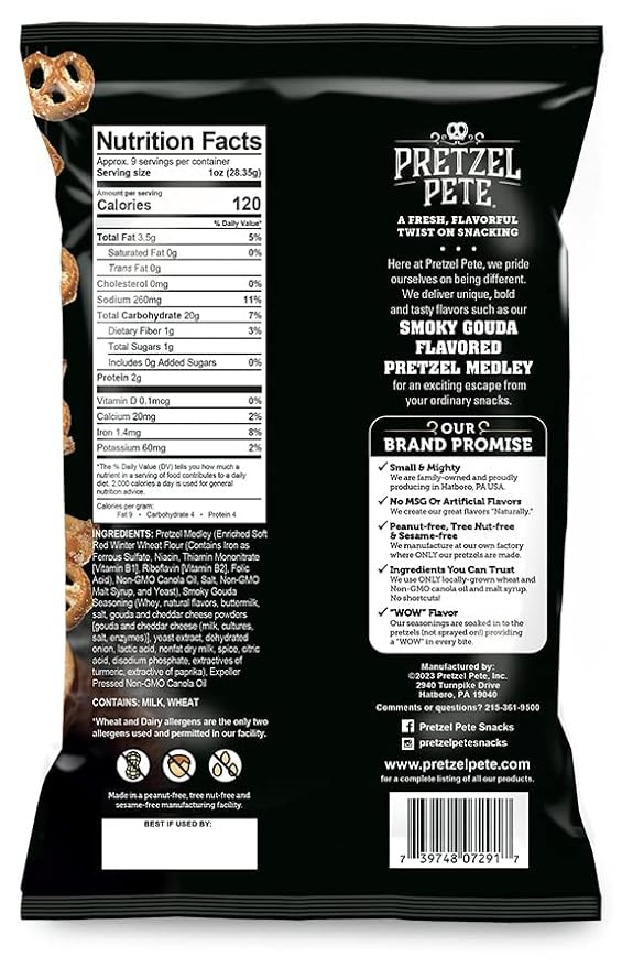 Pretzel Pete Smoky Gouda Pretzel Medley Seasoned Pretzel Medley, Nut-Free and Sesame-Free Snack