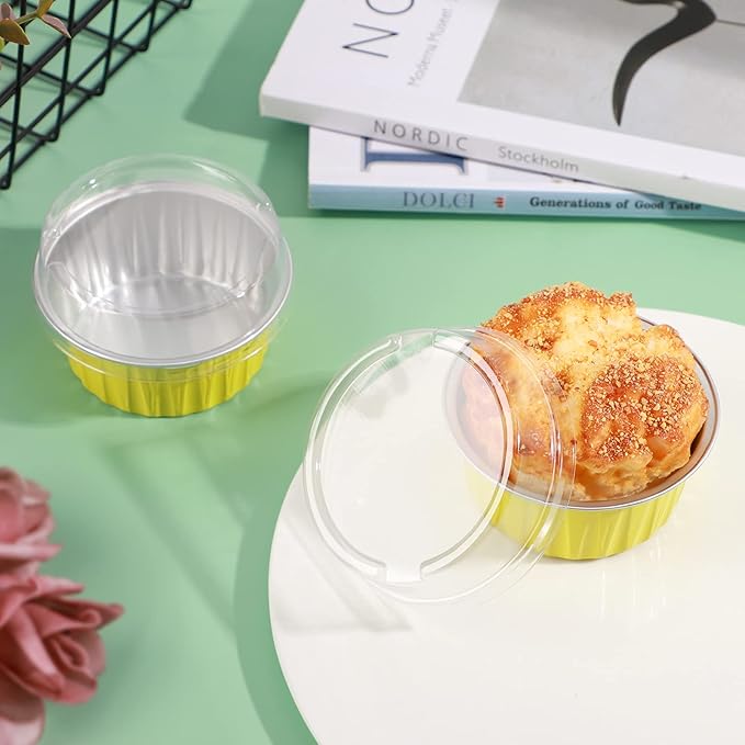 EUSOAR Aluminum Ramekins with Lids, 50pcs 5oz Aluminum Foil Baking Cups, Disposable Foil Ramekins