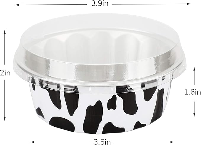 Beasea Aluminum Cups for Baking, 8oz 100 Pack Disposable Ramekins with Lids, Black White Aluminum