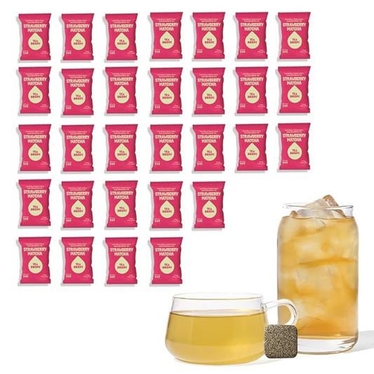 Tea Drops 30 Bulk Pack Organic Strawberry Matcha Bagless Tea - Loose Leaf, Lightly Sweetened
