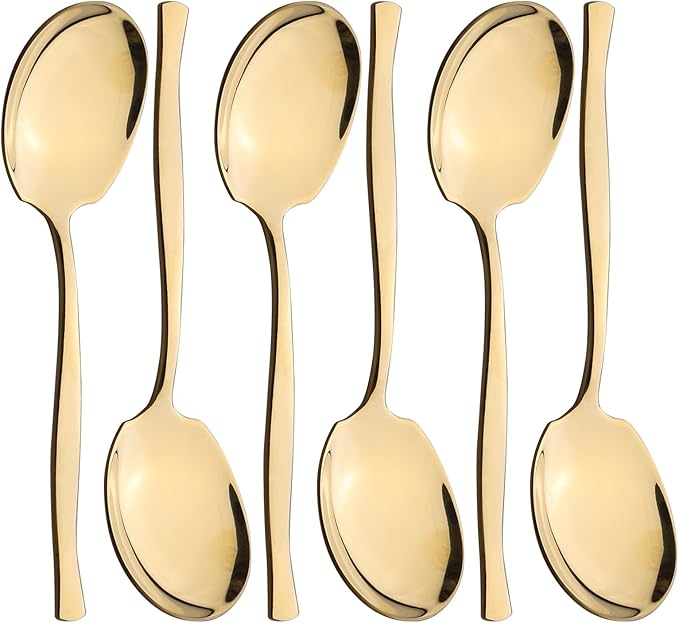 Xyskin Gold Serving Spoons Set of 6, 8.3 Inch Stainless Steel Large Dinner Buffet Catering Banquet