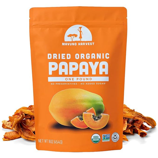 Mavuno Harvest Papaya Dried Fruit Snacks | Organic Dried Papaya Slices | Gluten Free Healthy Snacks