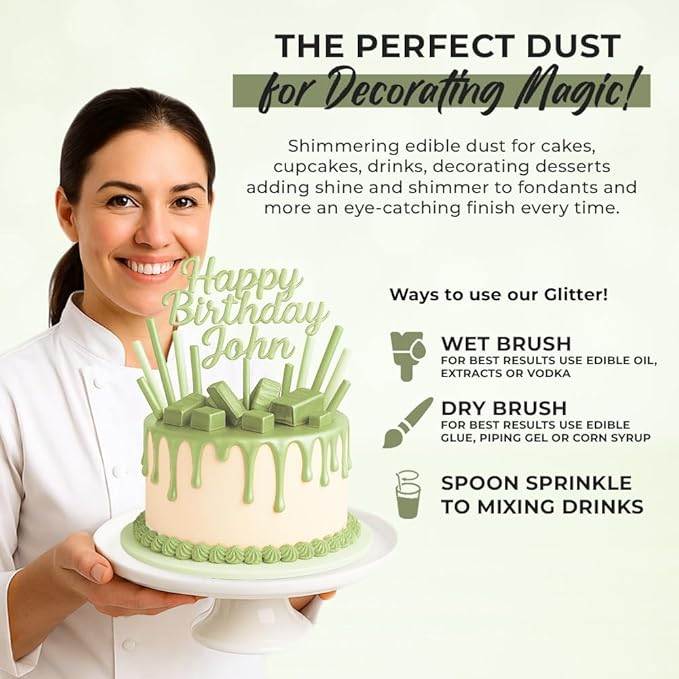 Bulk (20g) Luster Dust Edible Cake Decorations, Edible Luster Dust for Cakes, Light Green Edible