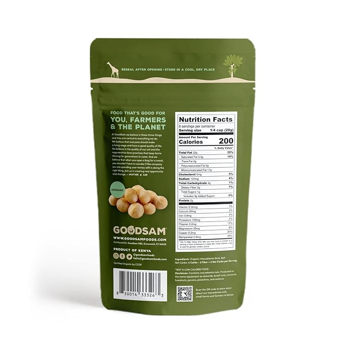 GoodSAM Organic Roasted Macadamia Nuts 0.5 lb, Salted, Gluten Free, Non GMO, Vegan, Keto