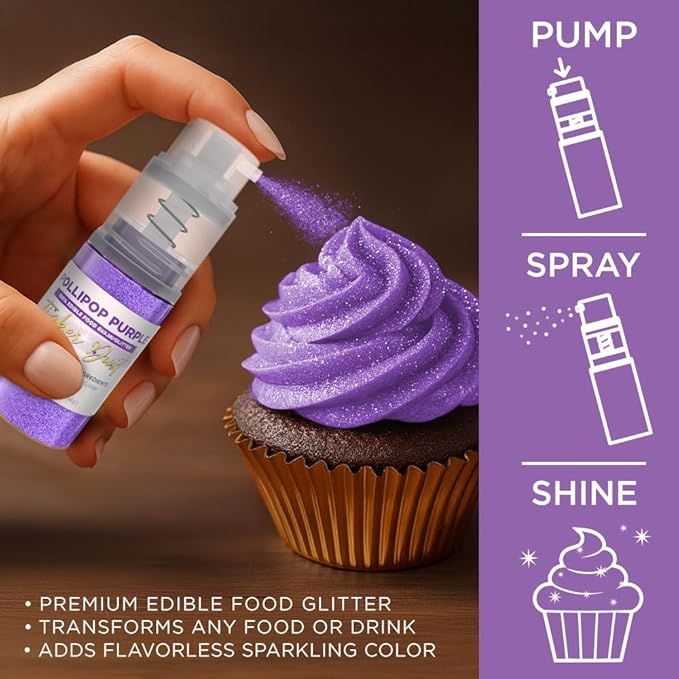 Bakell - Pollipop Purple Tinker Dust (4g, 1x Mini Spray Pump) Edible Glitter for Food, Desserts