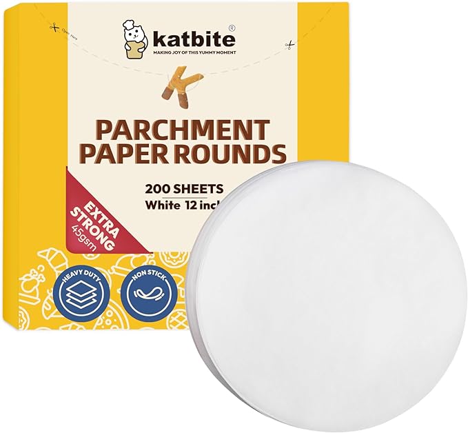 Katbite 12 Inch 200Pcs Parchment Paper Rounds, Round Baking Sheets Paper for Patty Separating