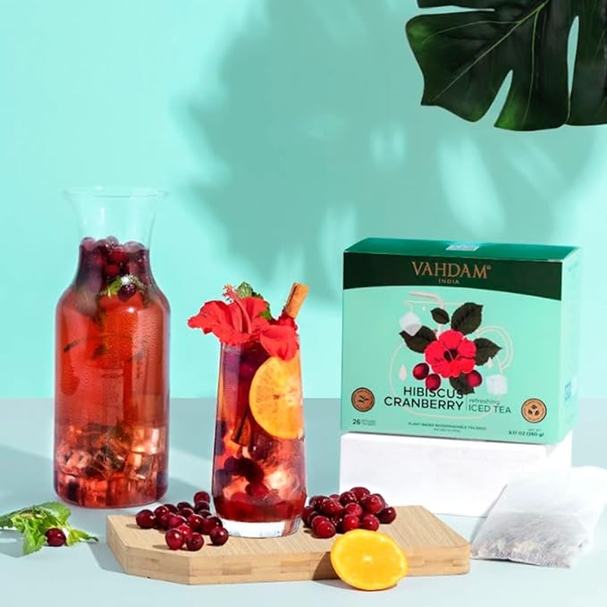 Hibiscus Cranberry Iced Tea Bags (26 Pitcher Tea Bags/52 Quarts) Zero Added Sugar | Naturally Sweet