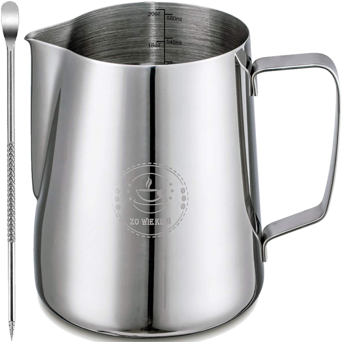 20oz Milk Frothing Pitcher, Stainless Steel Espresso Steamer Frother Cup