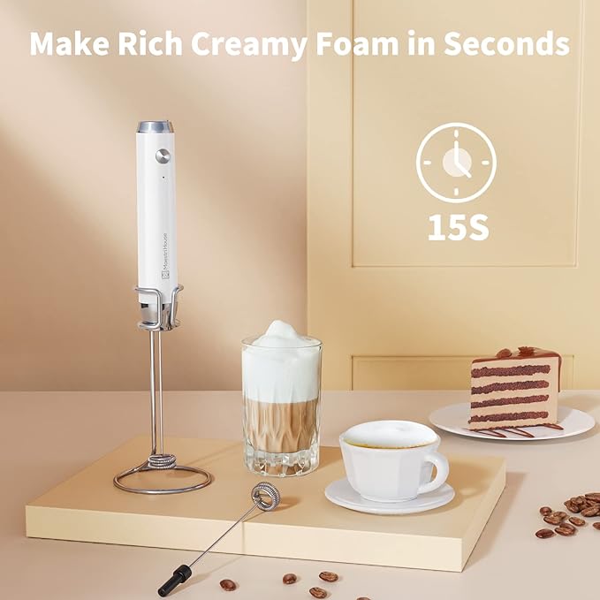 Maestri House Rechargeable Milk Frother with Stand, LunaFro Handheld Electric Foam Maker Waterproof