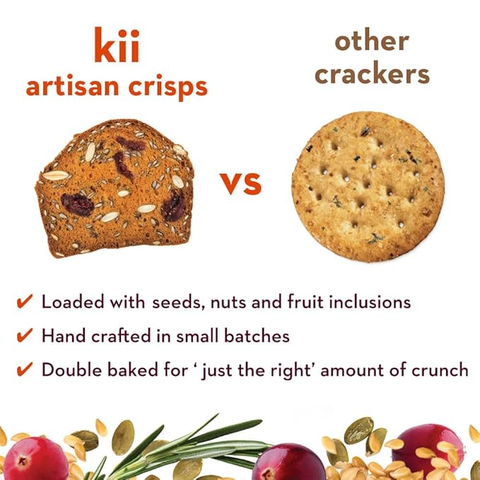 Kii Naturals Artisan Crisps, Healthy Snack Crackers for Cheese, Meats, Spreads, Charcuterie Board