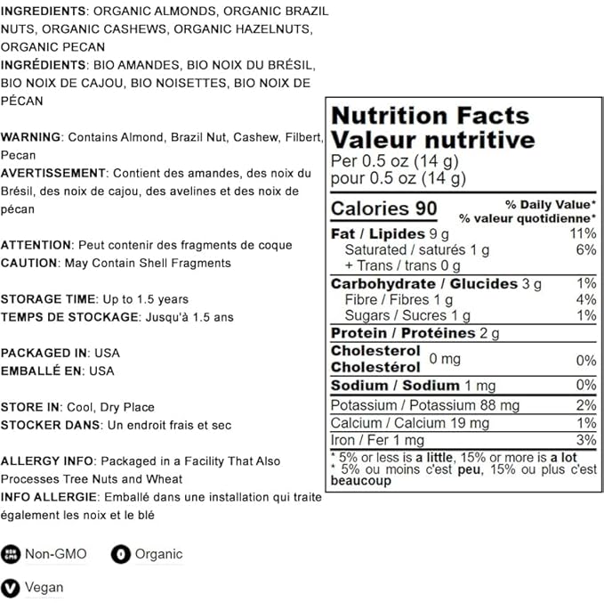 Food to Live Organic Deluxe Unsalted Nuts Mix, 1 Pound ??A Blend of Dry Roasted Organic Raw Pecans