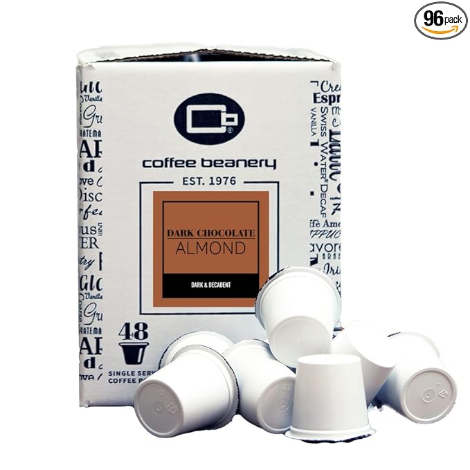 Dark Chocolate Almond Coffee Pods by Coffee Beanery | 96ct Bulk Flavored Coffee Pods Medium Roast