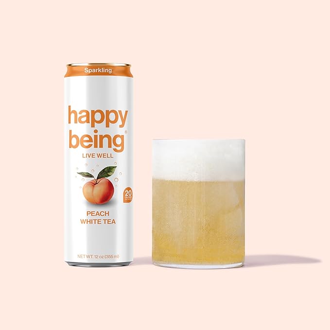 Happy Being Sparkling Nutrient-Rich Peach Rose White Tea – Infused with Turmeric, Elderberry